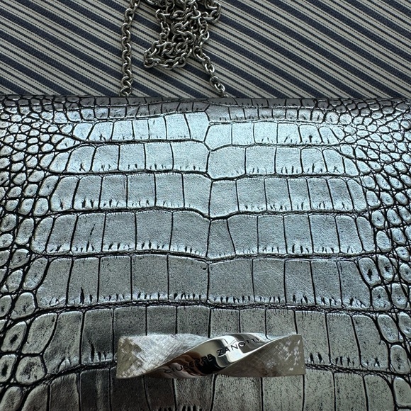 NWT , Giuseppe Zanotti Borse Crocodile Embossed Silver Clutch Bag. - Picture 6 of 9